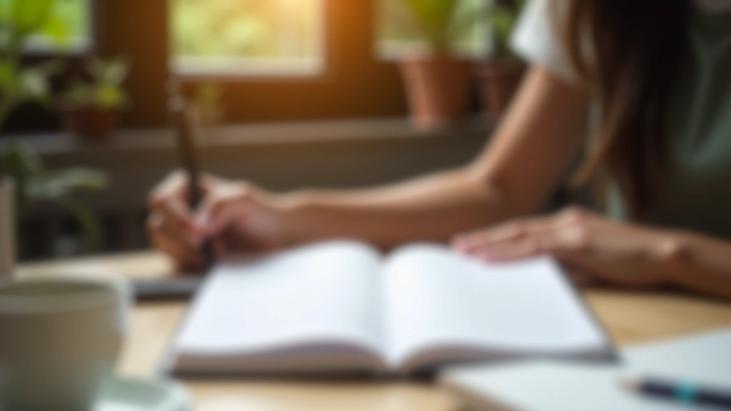 Person tracking daily habits in journal with focused concentration