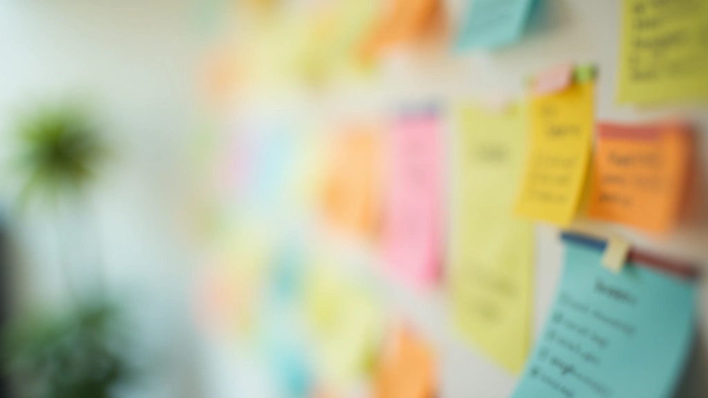 Colorful sticky notes on wall showing priority tasks and habit checklist items