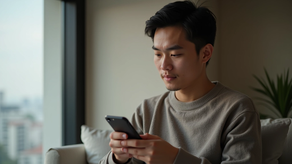 Person looking at phone with accountability message from friend, supportive text visible