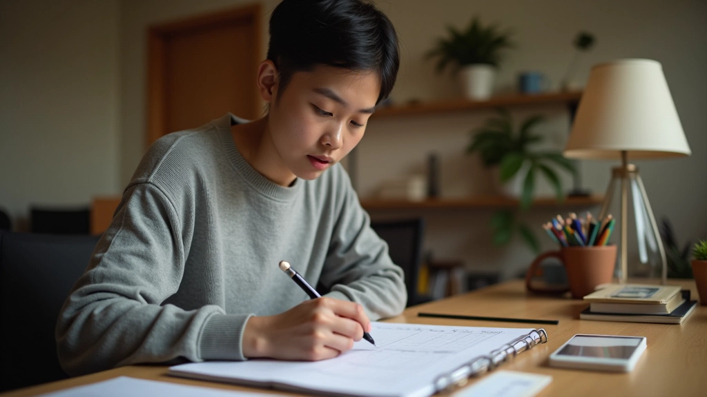 Person reviewing weekly routine plan in organized workspace