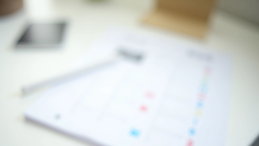 Calendar with habit tracking marks and colored pens on desk